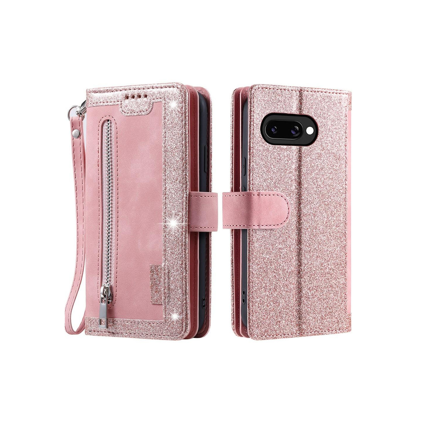 Google Pixel 9A Kuori Vetoketjutaskulla ja 9 Korttipaikalla - RoseGold