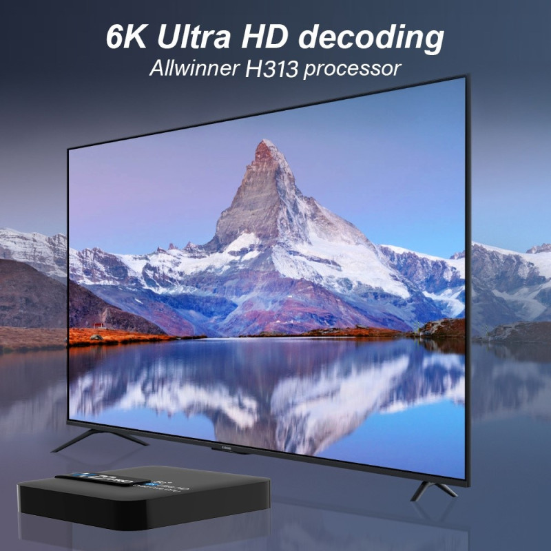 H20 Pro Smart TV Box Android 10.0 6K Ultra HD Media Player med fjernbetjening