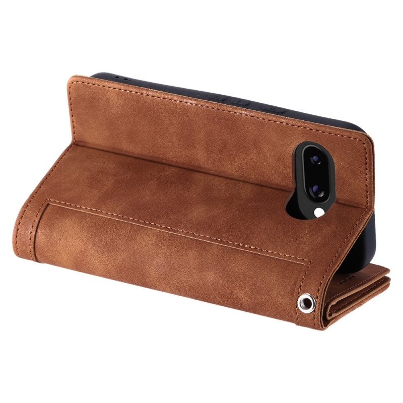 For Google Pixel 9A Case Zipper Pocket PU Leather Phone Cover with 9 Card Slots