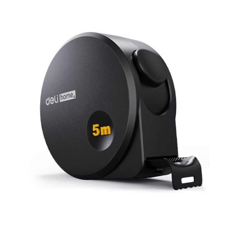 DELI selvlåsende målebånd med høy presisjon stållinjal - svart / 5m