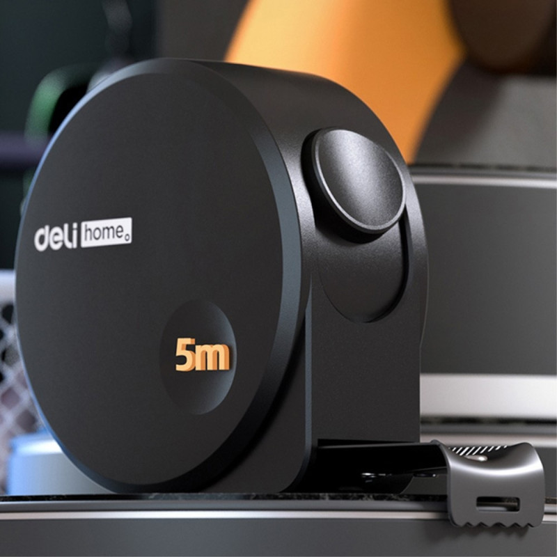 DELI itselukittuva mittanauha erittäin tarkka teräksinen viivain - musta / 5m