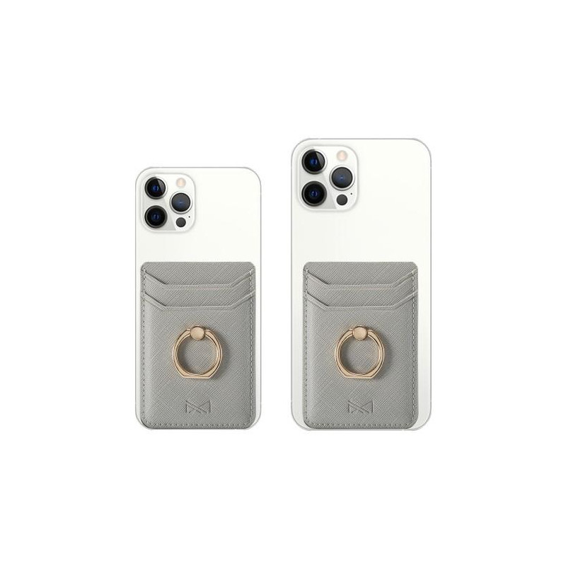 MUXMA Card Holder Ring Stand RFID Blocking Adhesive Credit Card Slot - Grey