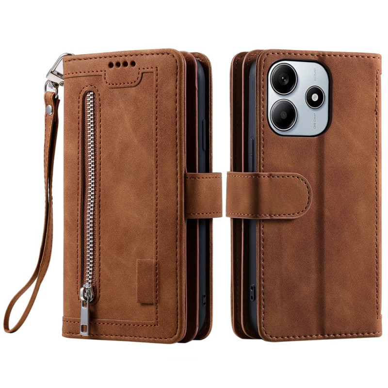 For Xiaomi Redmi Note 14 4G Case Zipper Pocket PU Leather Phone Cover with 9 Card Slots