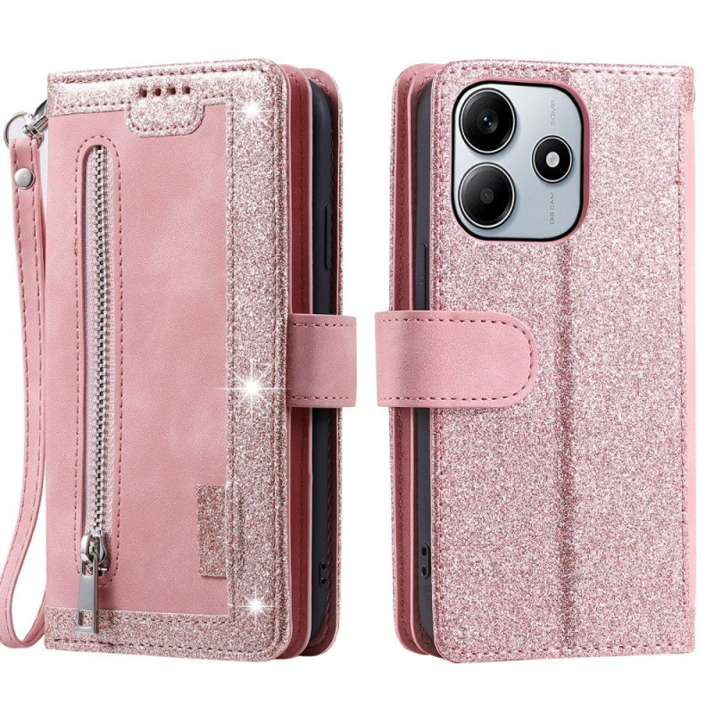 För Xiaomi Redmi Note 14 4G Fodral med Dragkedja och 9 Kortplatser – RoseGold