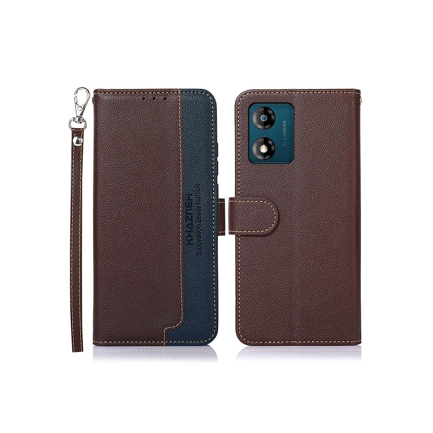 KHAZNEH Phone Cover for Motorola Moto E13 4G - Brown/Blue