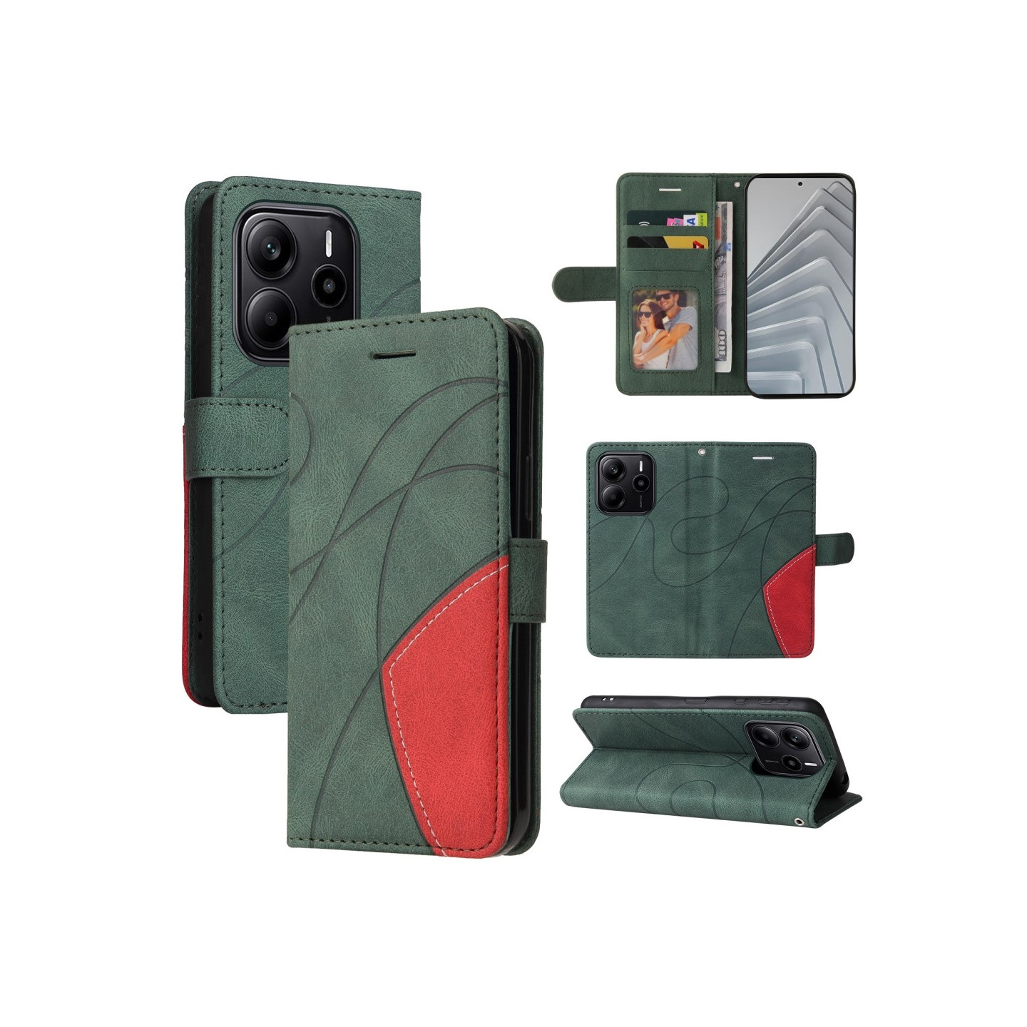 Til Xiaomi Redmi Note 14 4G KT-serie-1 dobbeltfarve tegnebog