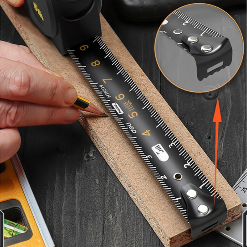 DELI self-locking tape measure high precision steel ruler - black / 3m