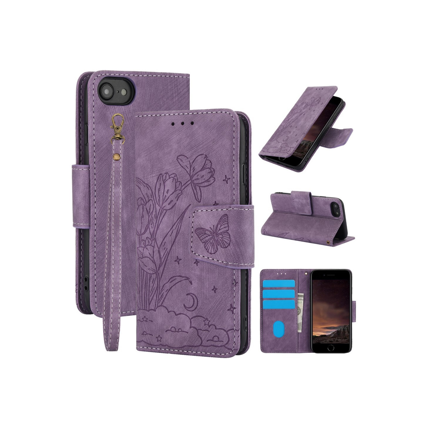 Til iPhone 16e Etui Sommerfugl Blomst Ridsefast Telefoncover