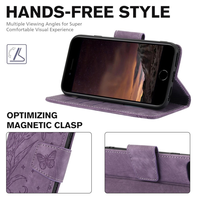 For iPhone 16e Etui Sommerfugl Blomst Ripebestandig Telefondeksel