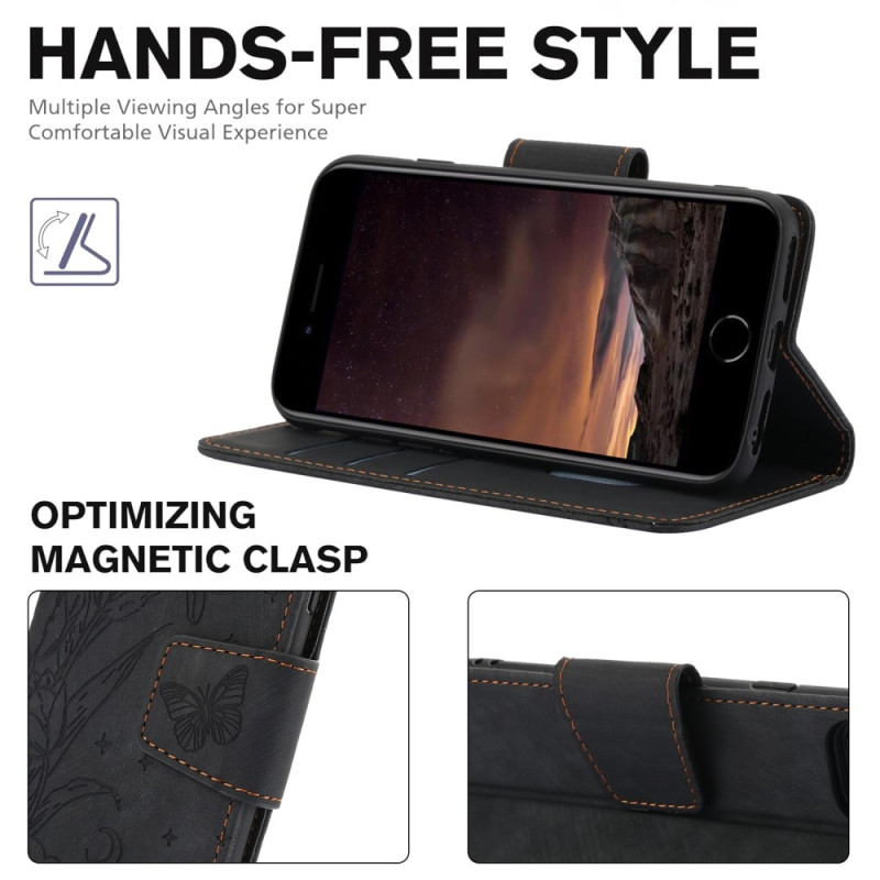 For iPhone 16e Etui Sommerfugl Blomst Ripebestandig Telefondeksel