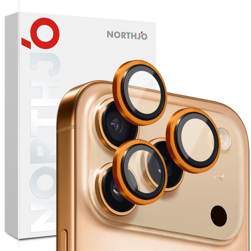 NORTHJO For iPhone 17 Pro Max / iPhone 17 Pro Camera Lens Protector Tempered Glass Metal Ring - Orange