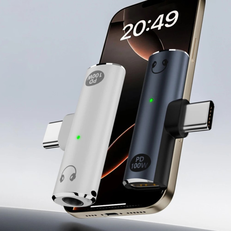 USB-C male to 3.5mm audio + USB-C PD 100W charging adapter