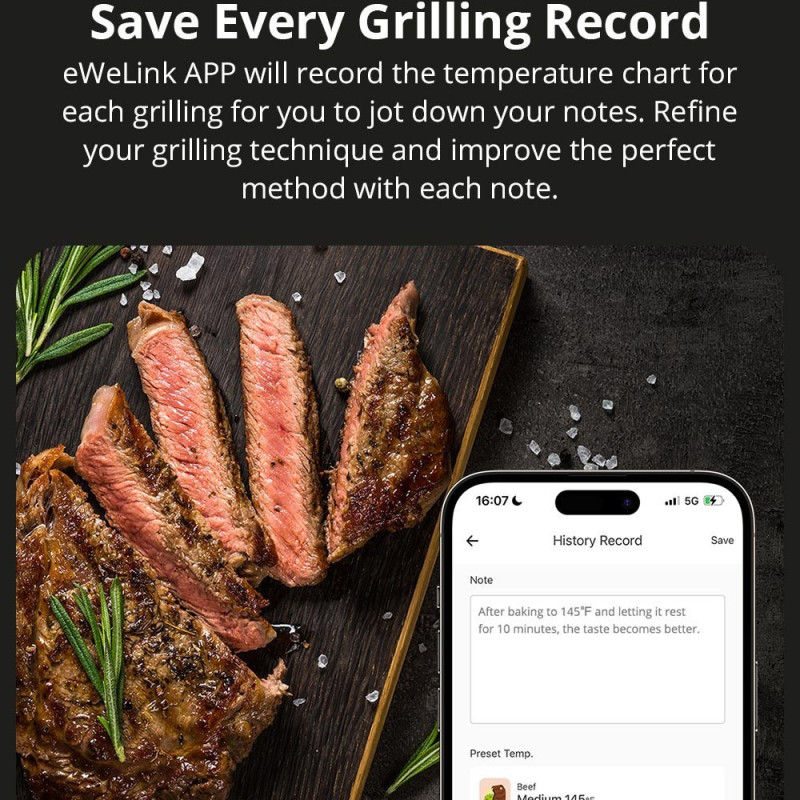 SONOFF Meat Thermometer Bluetooth Smart APP -valvontagrillilämpömittari