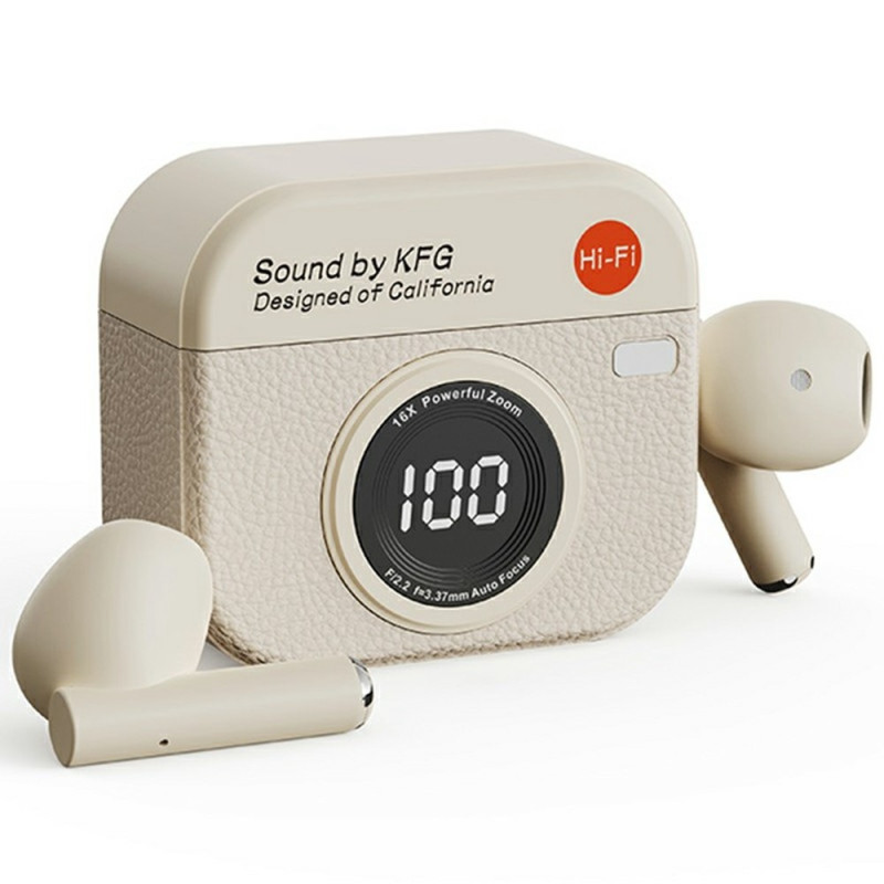 Retro kameradesign Bluetooth-hodetelefoner Støyreduksjon In-Ear-hodetelefoner - Hvit