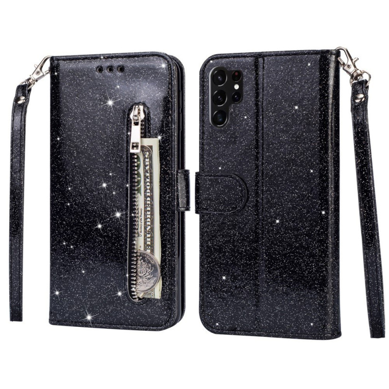 Samsung Galaxy S25 UltraTaittuva Glitter-Suojakotelo Vetoketjutaskulla