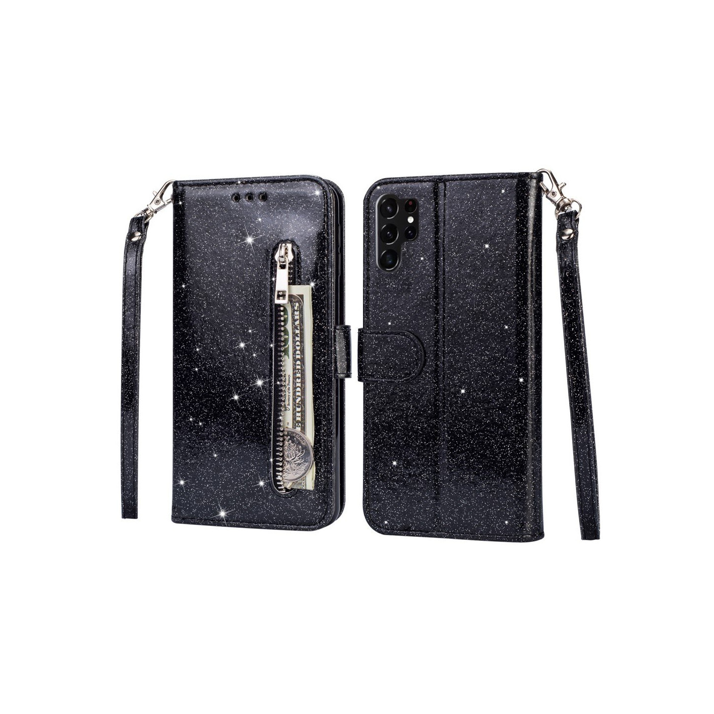 Samsung Galaxy S25 UltraTaittuva Glitter-Suojakotelo Vetoketjutaskulla