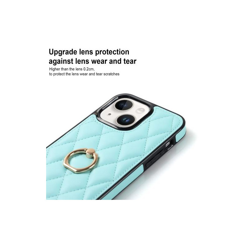 iPhone 14 Etui Rhombus Grid Mønster Bagcoverring Kickstand - Himmelblå