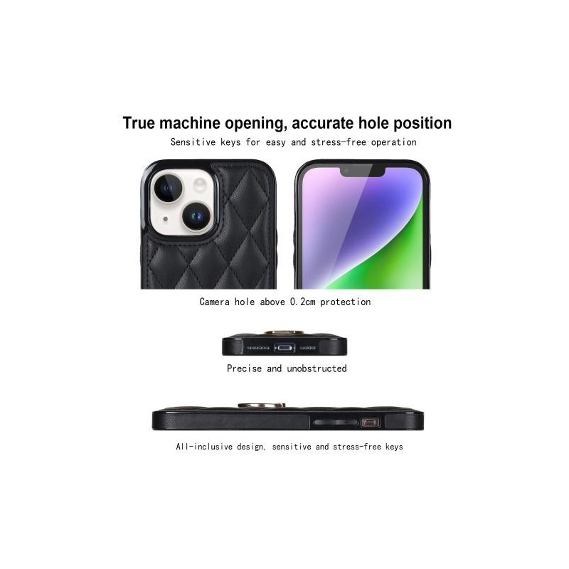 iPhone 14 Rhombus Grid Pattern Veske Fingerring - Svart