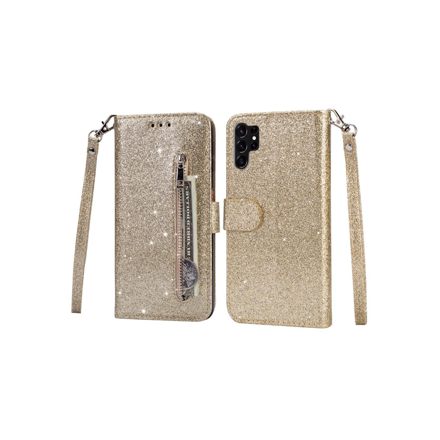 For Samsung Galaxy S25 Ultra Stående Glitterdeksel med Glidelåslomme