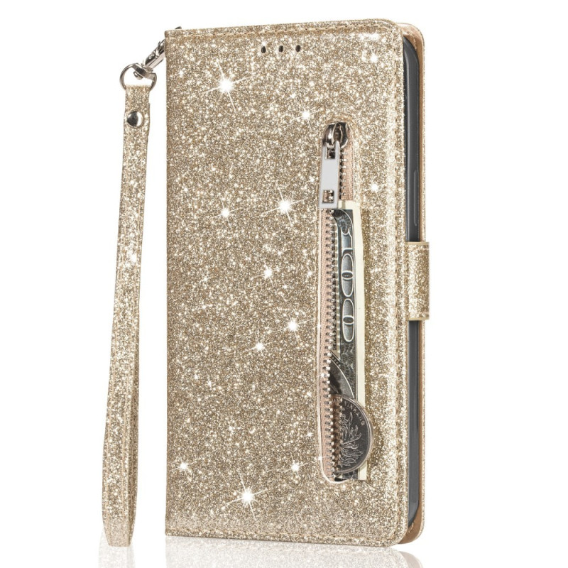 För Samsung Galaxy S25 Ultra Ställbart Glitterfodral med Dragkedjeficka