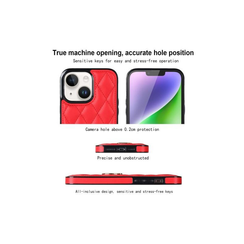 iPhone 14 Case Rhombus Grid Pattern Takakannen Rengastuki - Punainen