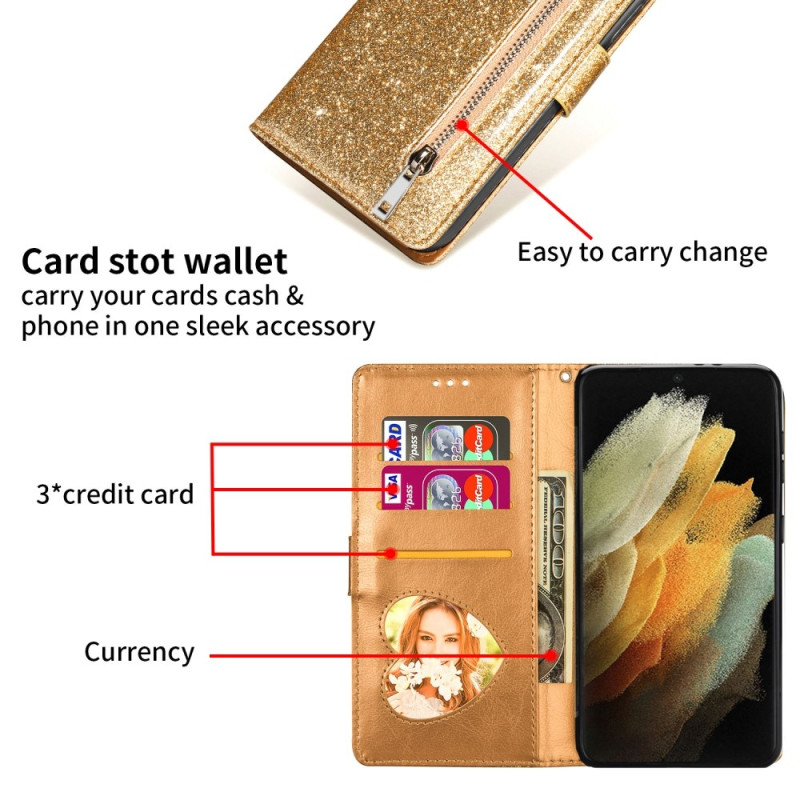 Samsung Galaxy S25 UltraTaittuva Glitter-Suojakotelo Vetoketjutaskulla