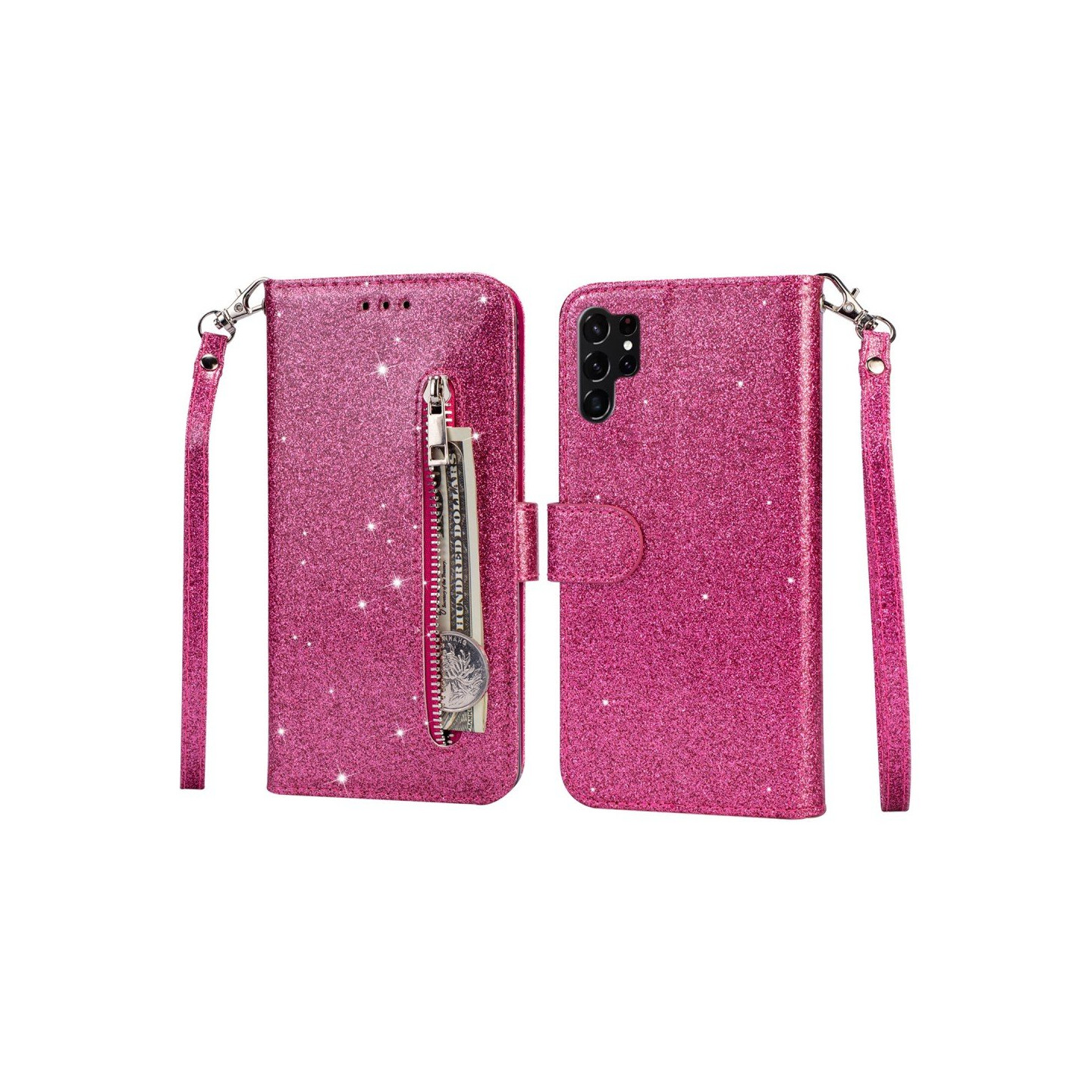 For Samsung Galaxy S25 Ultra Stående Glitterdeksel med Glidelåslomme