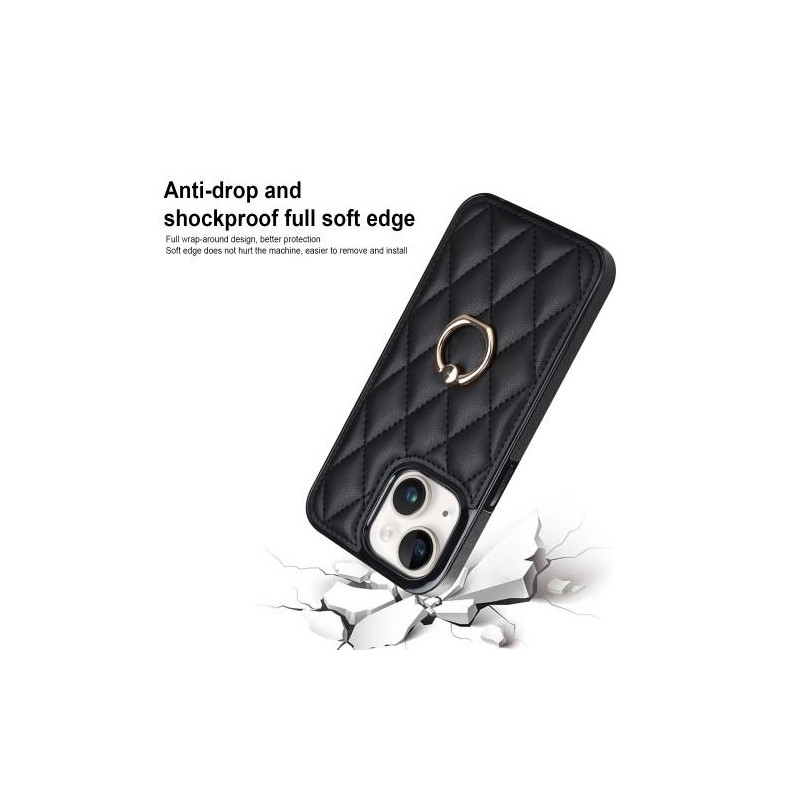 iPhone 14 Case Rhombus Grid Pattern Takakannen Rengastuki - Musta