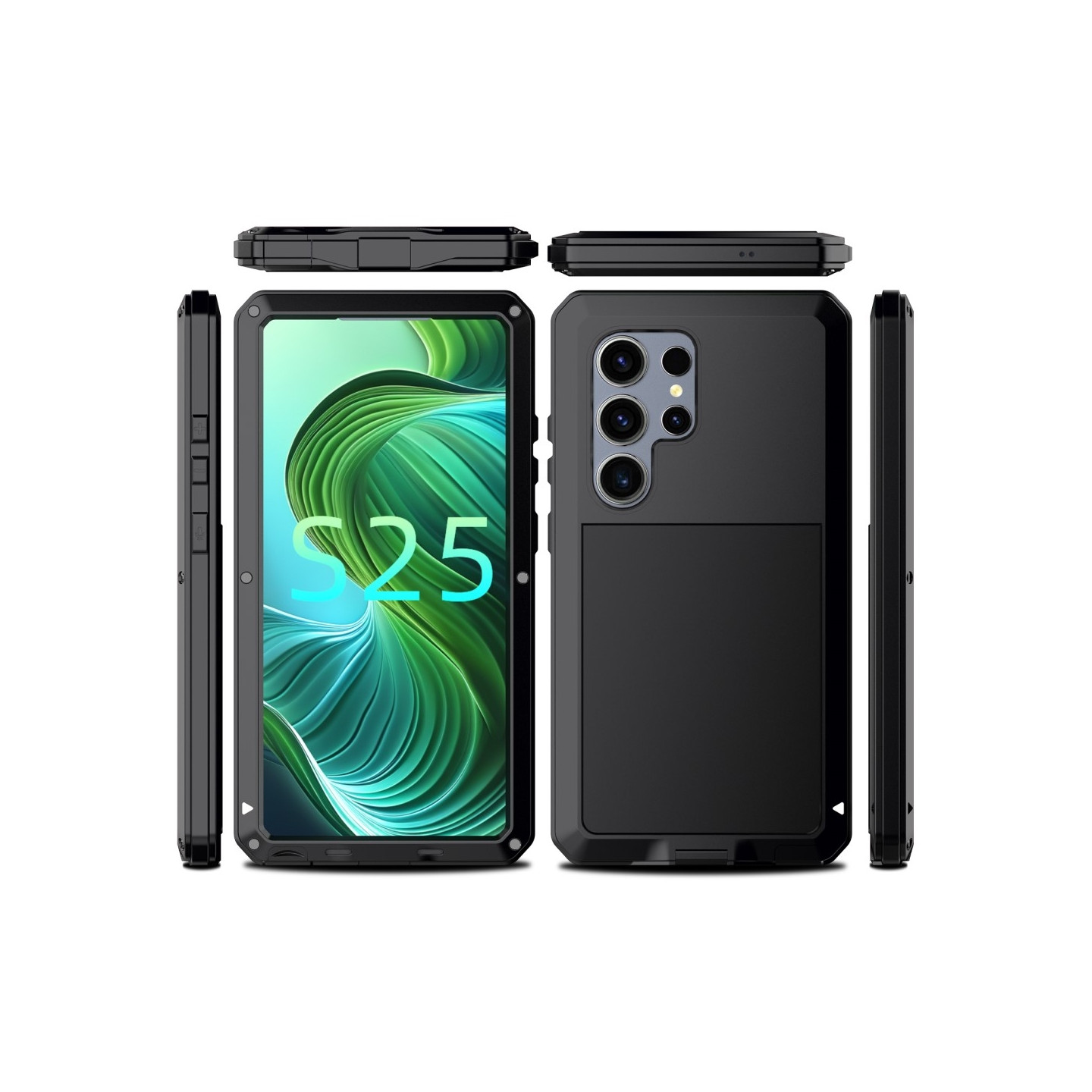 Samsung Galaxy S25 Ultra Heavy Duty silikon + metalldeksel Shell + herdet glass