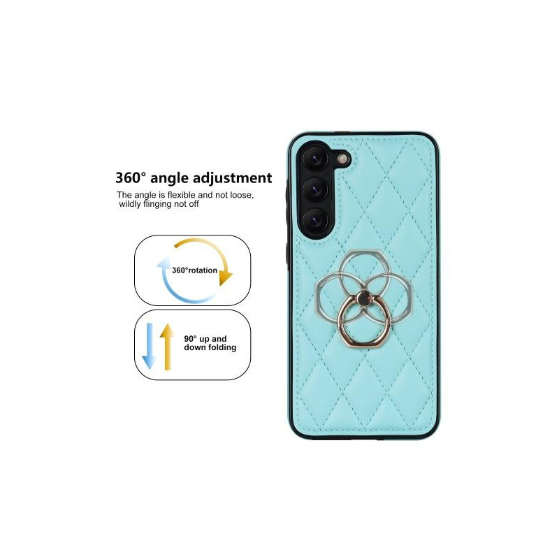 Samsung Galaxy S23 Case Rhombus Grid Pattern Back Cover Ring Kickstand - Sky Blue