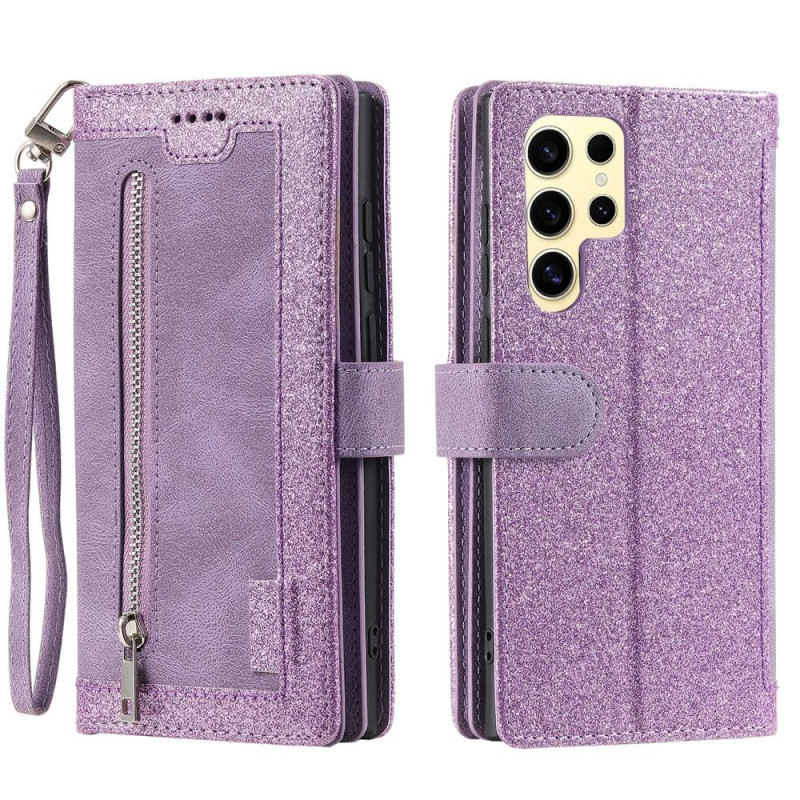 For Samsung Galaxy S25 Ultra 5G Case Zipper Pocket PU Leather Phone Cover with 9 Card Slots