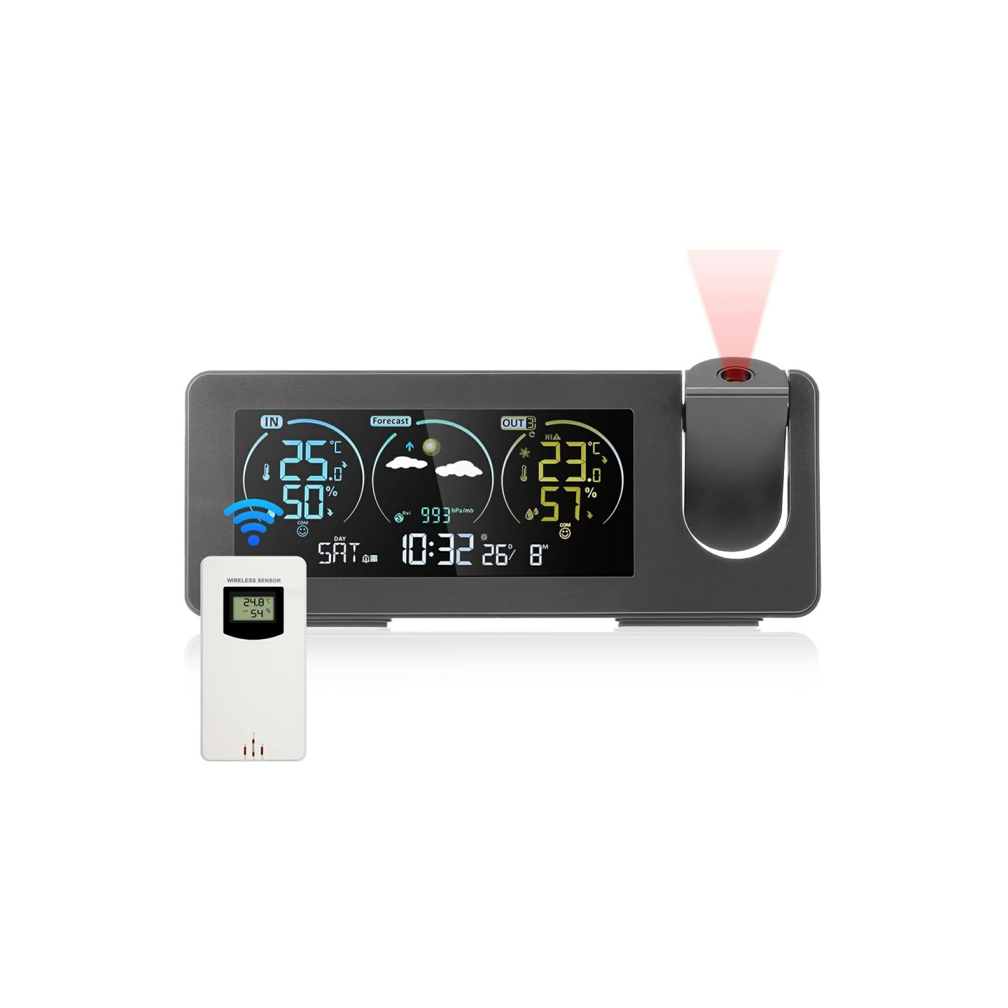 Projektionsur Kalender Vejrstation Digital alarm temperatur/fugtighedssensor