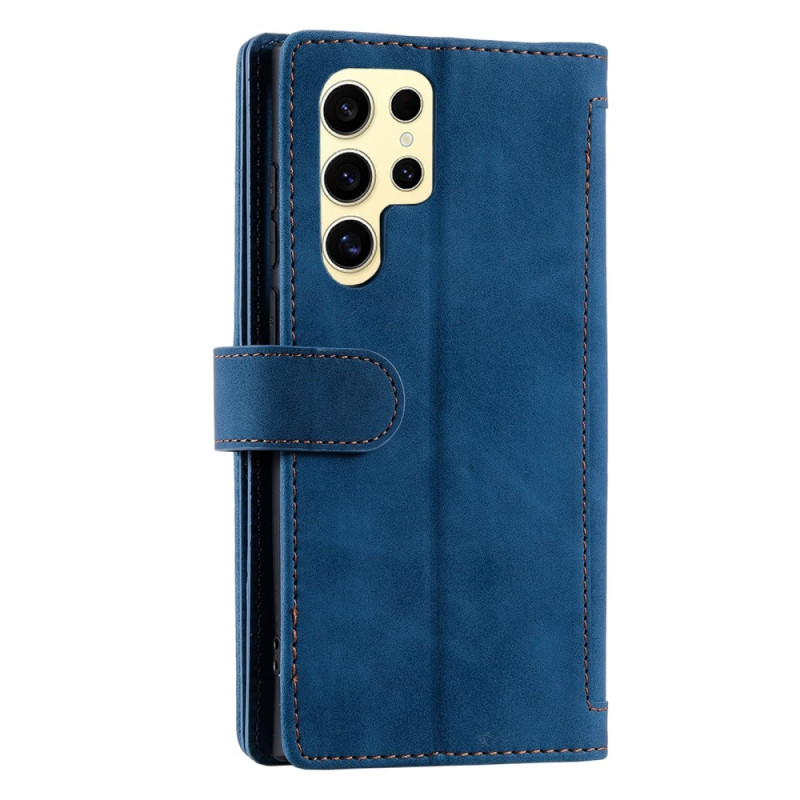 For Samsung Galaxy S25 Ultra 5G Case Zipper Pocket PU Leather Phone Cover with 9 Card Slots