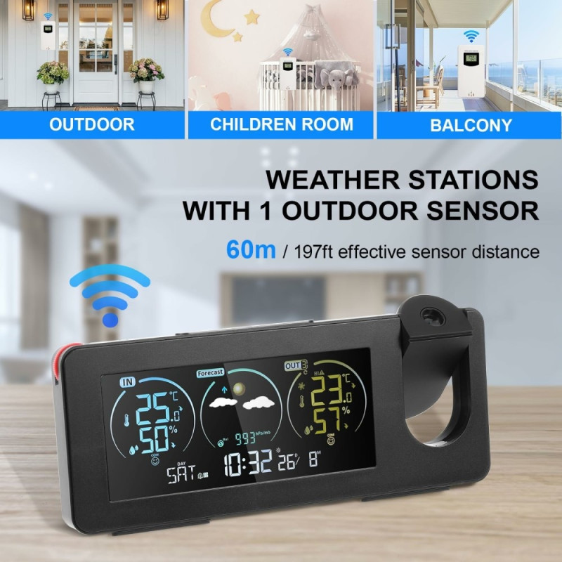 Projection clock Calendar Weather station Digital alarm temperature/humidity sensor