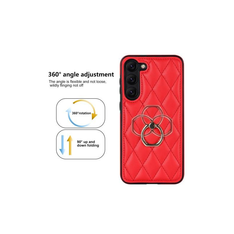 Samsung Galaxy S23 Etui Rhombus Grid Mønster Bagcoverring Kickstand - Rød