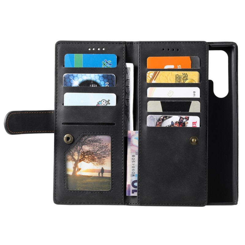 For Samsung Galaxy S25 Ultra 5G Case Zipper Pocket PU Leather Phone Cover with 9 Card Slots