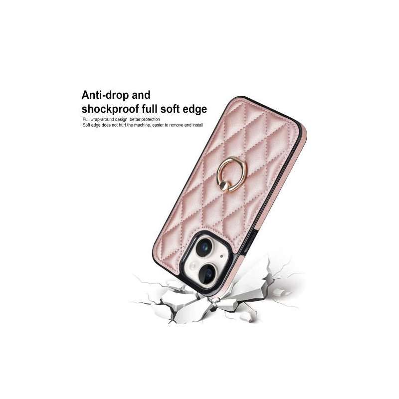 iPhone 14 Rhombus Rhombus Mønster Deksel FingerRing - Rose Gull