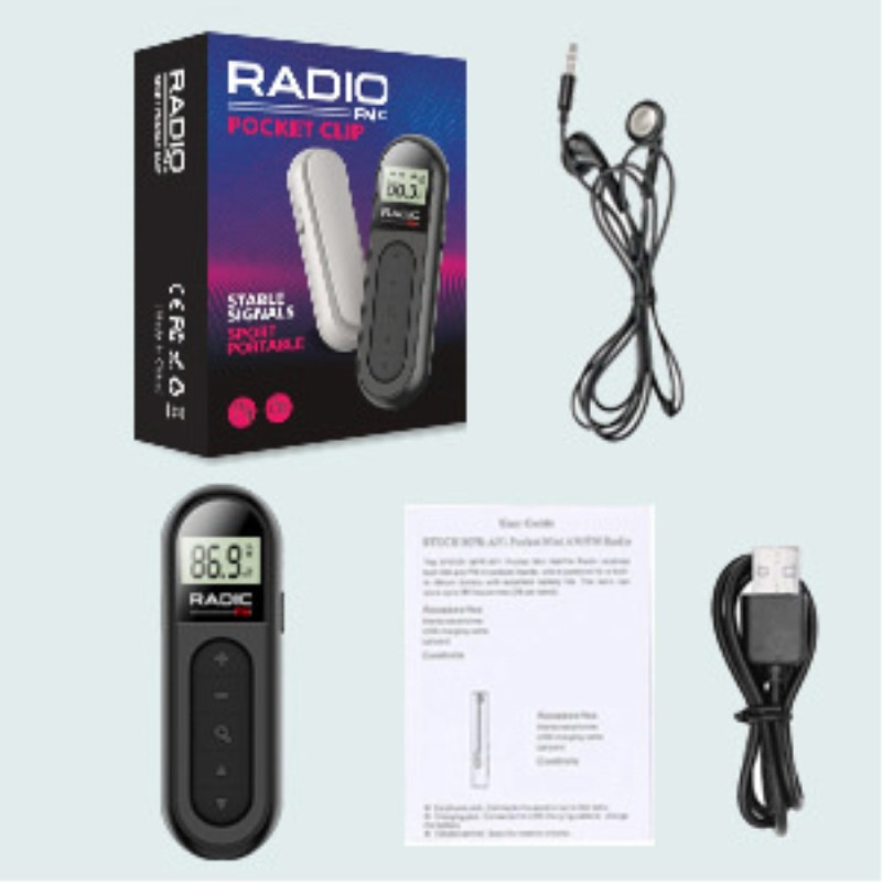 RADIO MI03 Tasku-FM-radio pidikkeellä urheiluun/juoksuun/kokouksiin