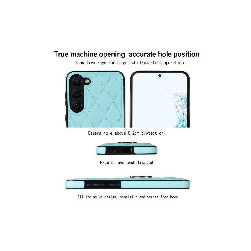 Samsung Galaxy S23 Etui Rhombus Grid Mønster Bagcoverring Kickstand - Himmelblå