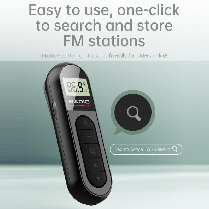 RADIO MI03 Pocket FM radio med klip til sport/løb/møder