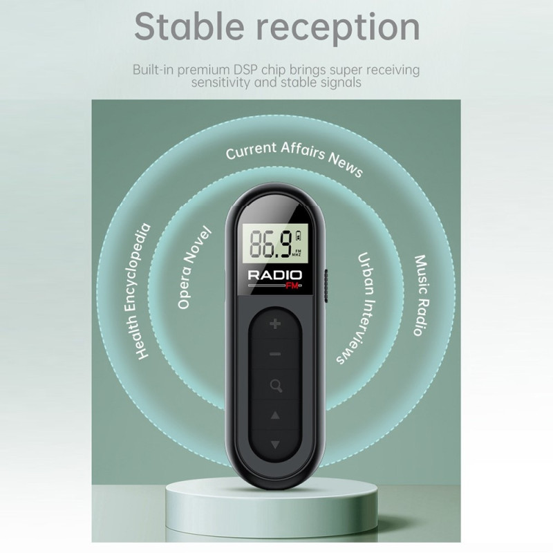 RADIO MI03 Pocket FM-radio med klämma för sport/löpning/möten