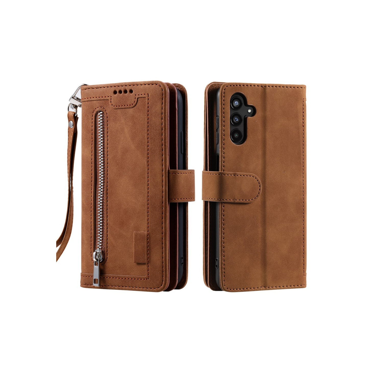 For Samsung Galaxy S25 5G Case Zipper Pocket PU Leather Phone Cover with 9 Card Slots