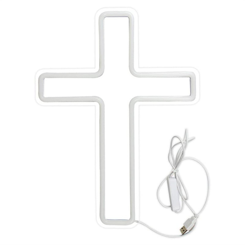 LED Cross Cross Neon Sign USB-virralla toimiva himmennettävä lamppukoristelu kirkkoon ja juhlaan