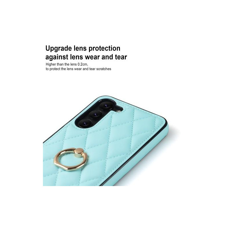 Samsung Galaxy S23 Etui Rhombus Grid Mønster Bagcoverring Kickstand - Himmelblå