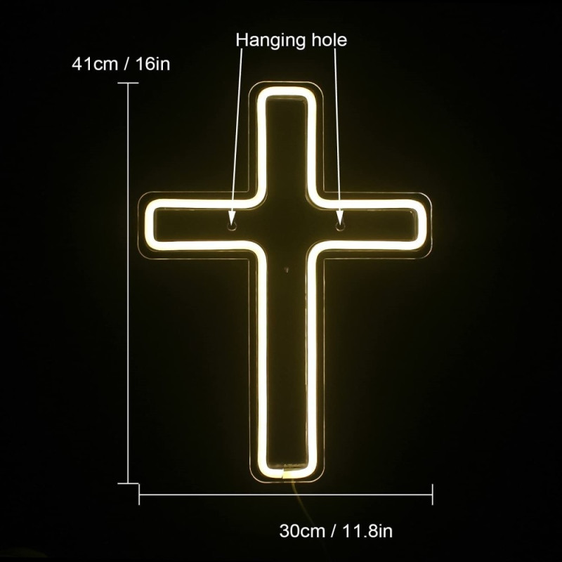 LED Kors Cross Neonskylt USB-driven dimbar Lampa Dekoration för Kyrka och Fest