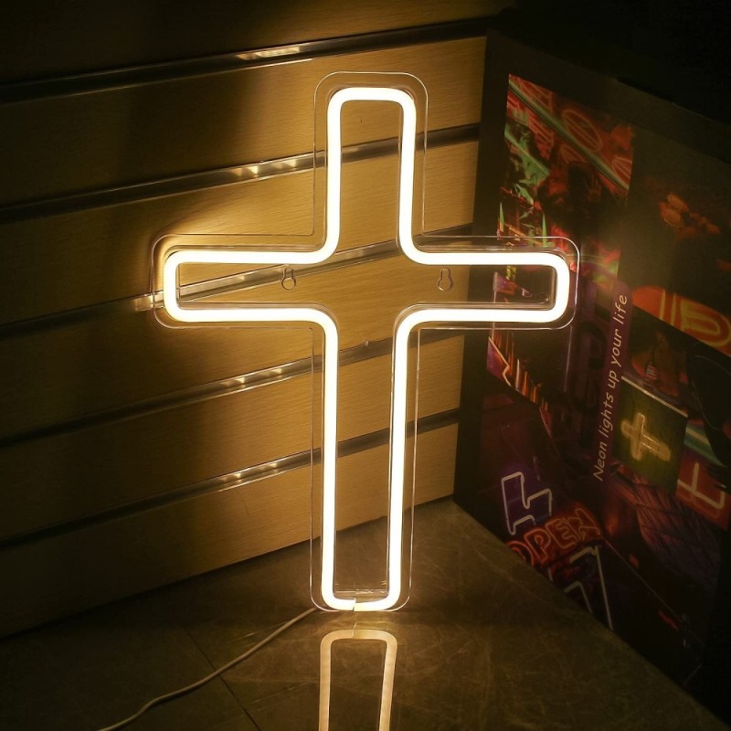 LED Kors Cross Neonskylt USB-driven dimbar Lampa Dekoration för Kyrka och Fest