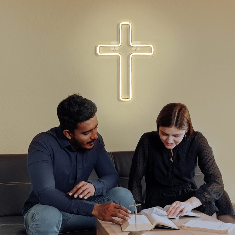 LED Cross Neon Sign USB Powered Dimmable Lamp Decoration for Church and Party