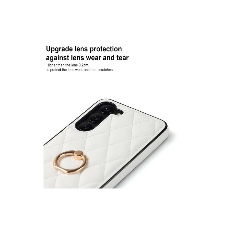 Samsung Galaxy S23 Rhombus Grid Mønsterveske Fingerring - Hvit