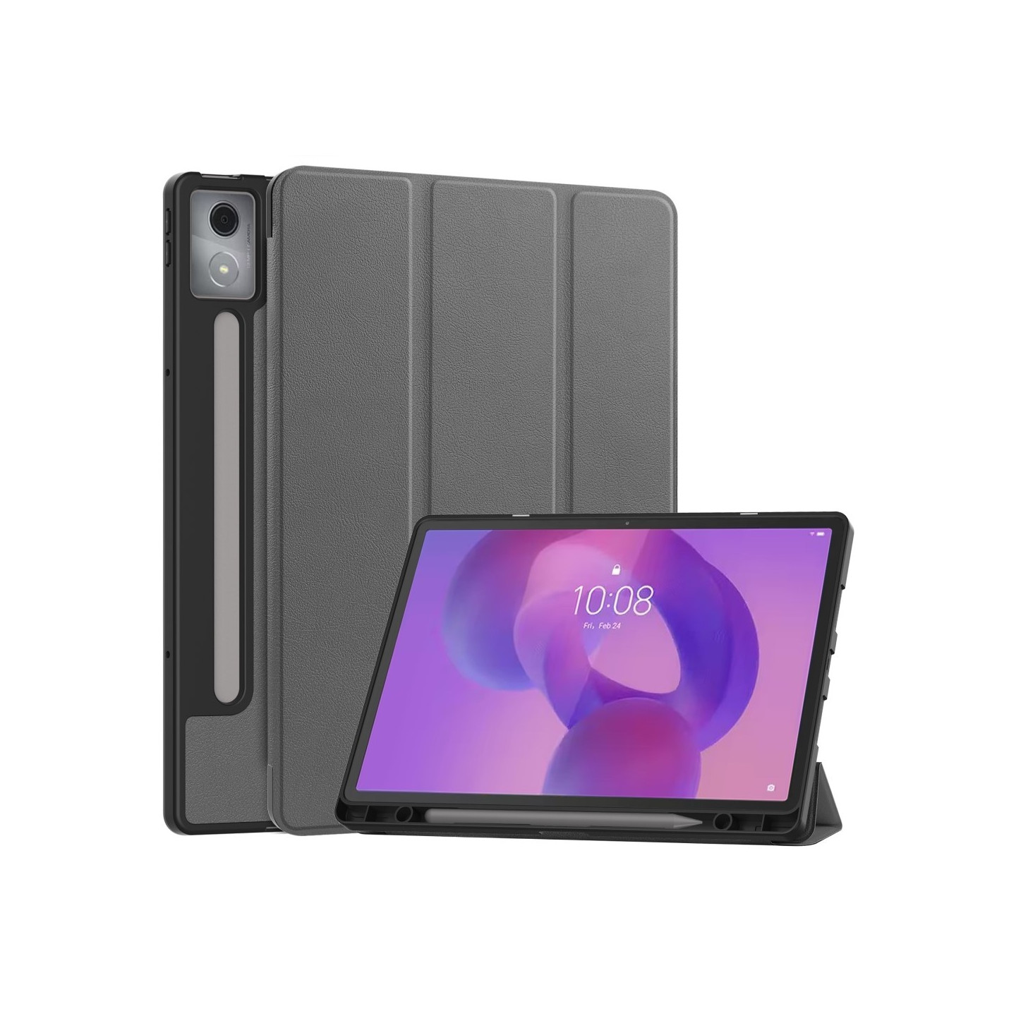 For Lenovo Idea Tab Pro Case Tri-Fold stativdeksel med penneholder - Grå