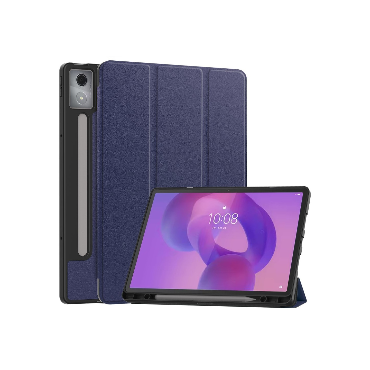 Lenovo Idea Tab Pro Case Tri-Fold jalustan suojus kynätelineellä - Tummansininen